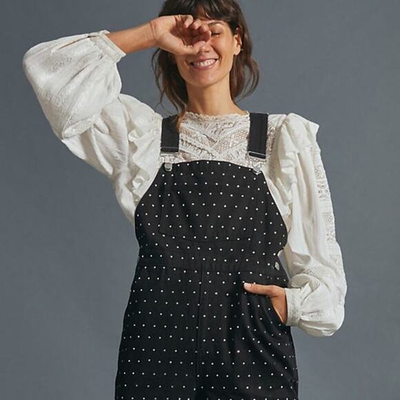 NWT WeWoreWhat Denim Rhinestone Crystals Black Overalls Jumpsuit Large Cotton - Picture 2 of 10